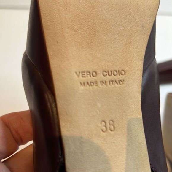 Liviana Conti Burgundy Leather Platform Heel Shoes Size 38 - Picture 10 of 16